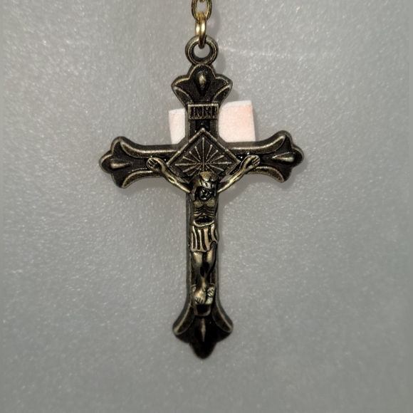 Antique Vintage Red Beads Rosary Saint Therese and crucifix with red pouch - Picture 3 of 8